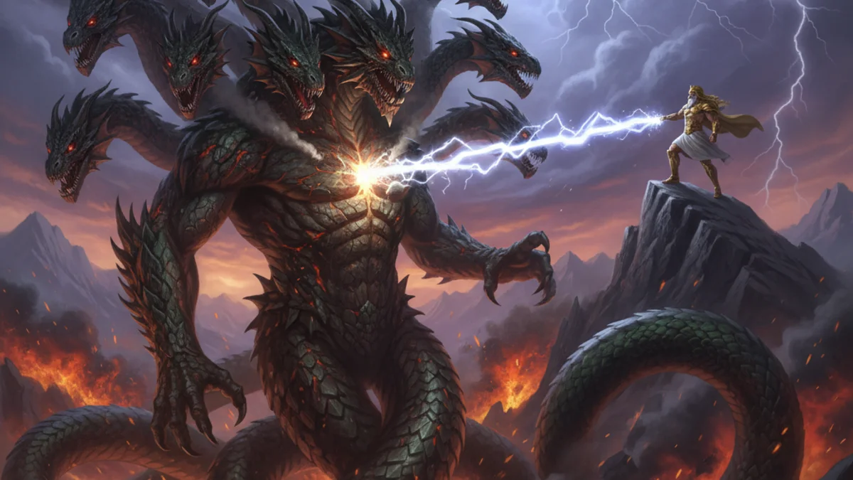 Illustration for Typhon the Monster - a mythical creatures Greek Myths story with moral lessons