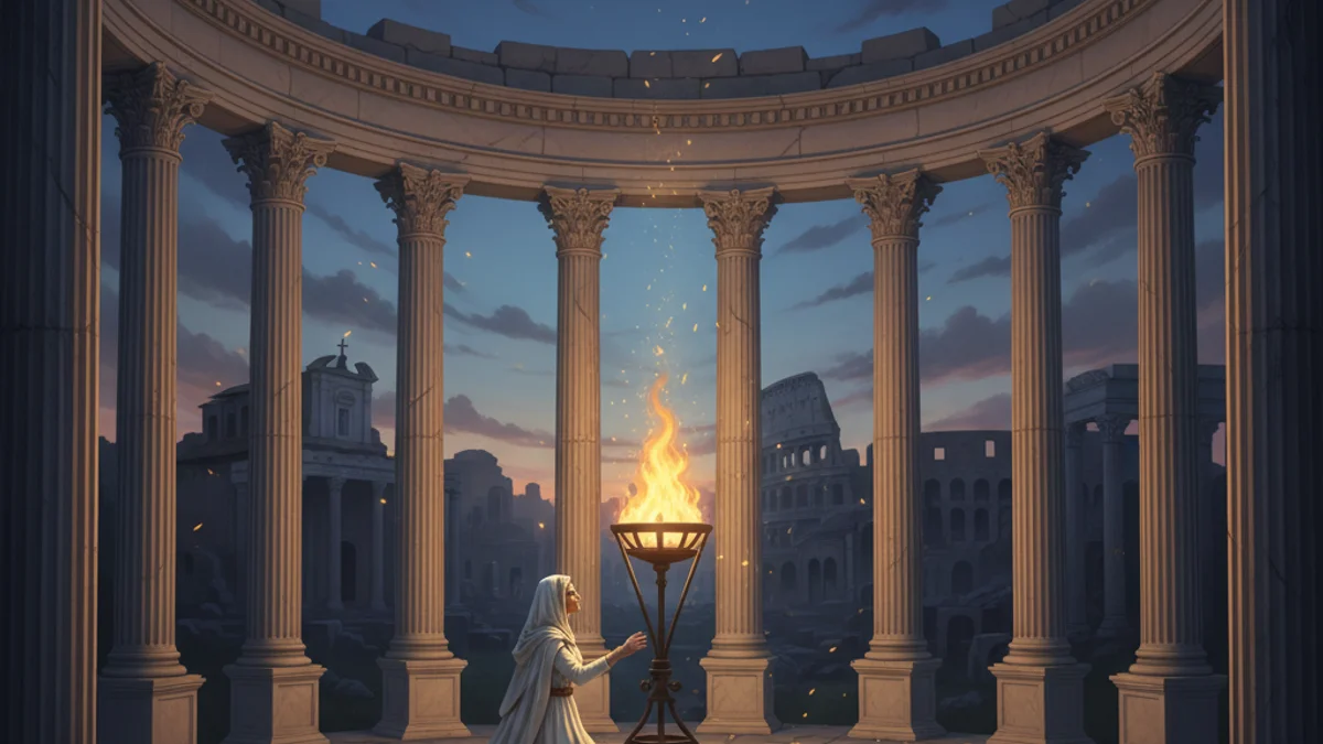 Vesta and the Sacred Fire - Roman Gods story illustration from Roman Mythology