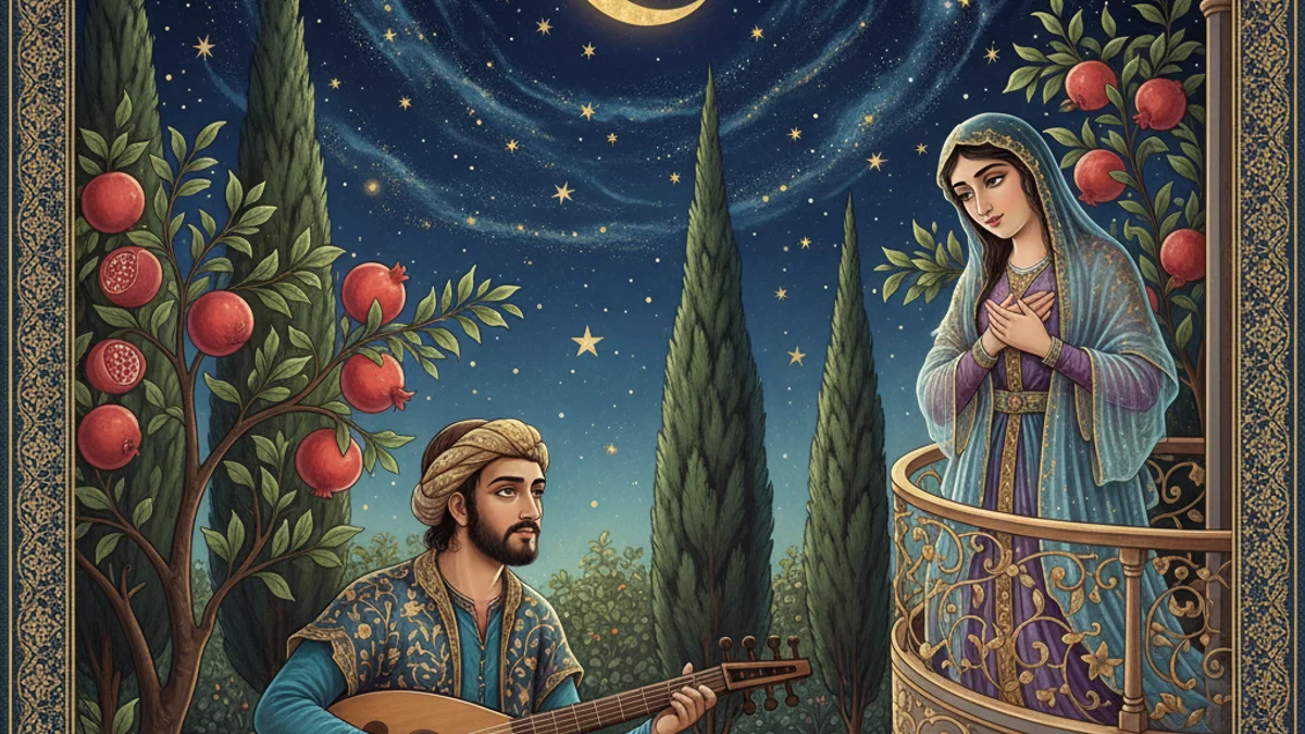 Illustration for Vis and Ramin - a persian love stories Persian Mythology story with moral lessons