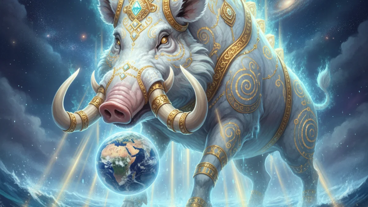 Illustration for Vishnu as Varaha - a gods and demons Hindu Epics story with moral lessons