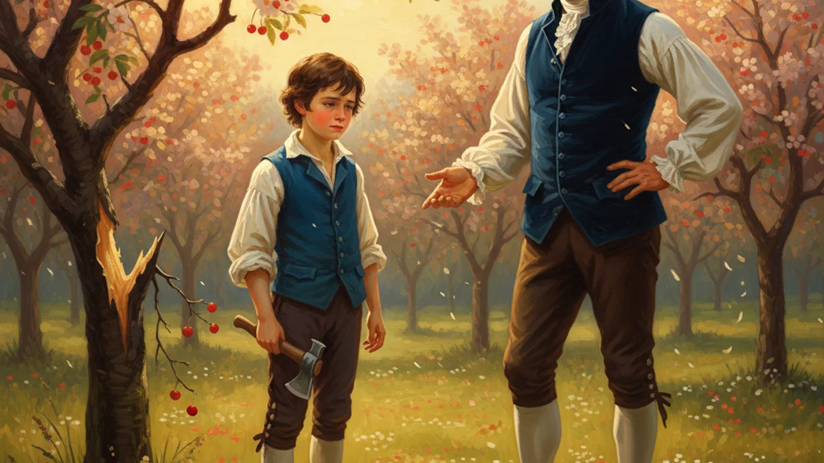 Illustration for Washington and the Cherry Tree - a additional figures Tales of Historical Figures story with moral lessons