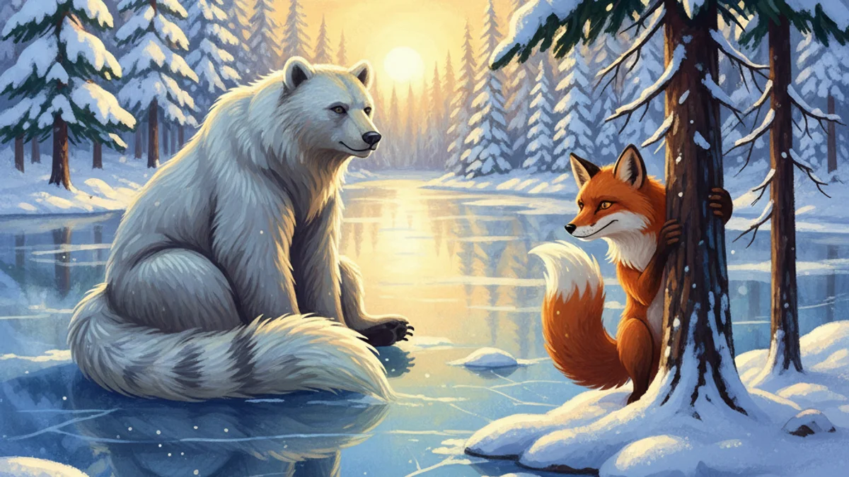 Illustration for Why Bear Has a Stumpy Tail - a animal myths Native American Legends story with moral lessons