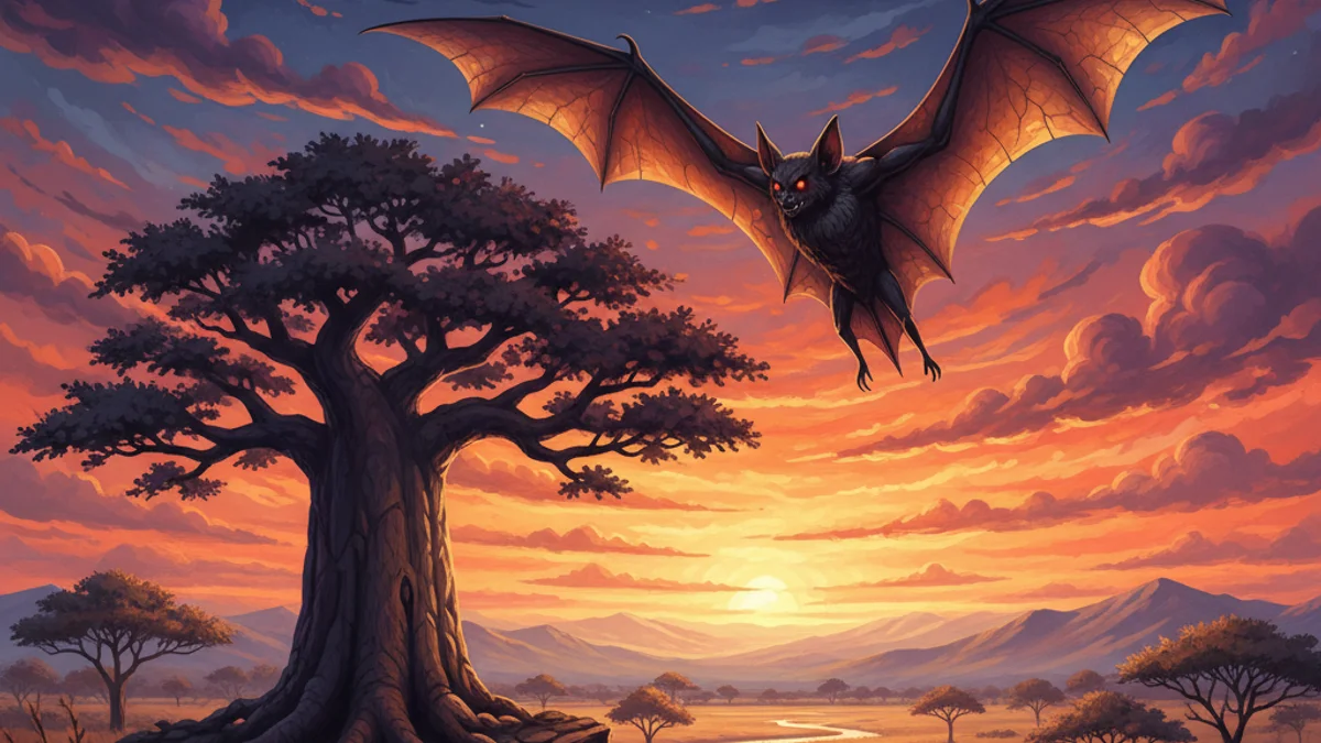 Why the Bat Flies at Night - Creation Myths story illustration from African Folktales