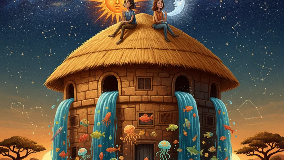 Why the Sun and Moon Live in the Sky - Creation Myths story illustration from African Folktales