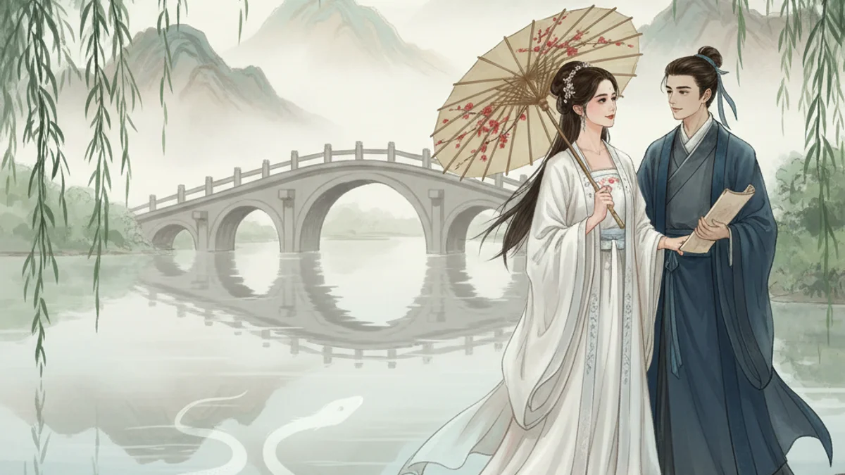 Illustration for Xu Xian and the White Snake - a famous heroes Chinese Legends story with moral lessons