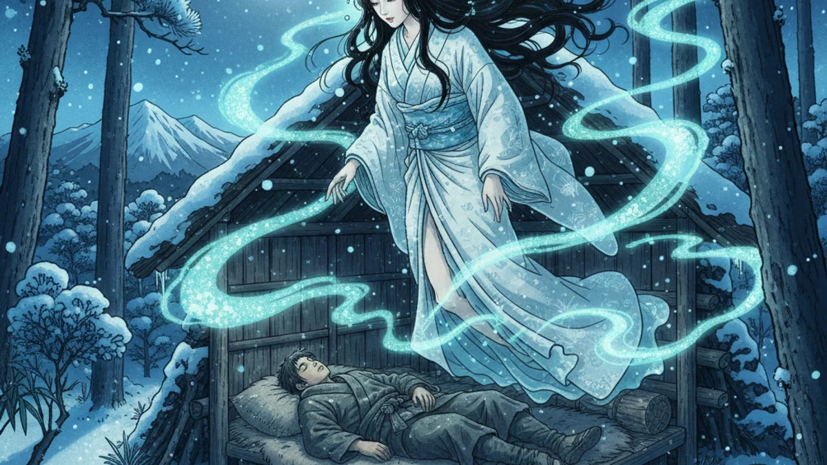 Illustration for Yuki-onna the Snow Woman - a supernatural tales Japanese Folklore story with moral lessons