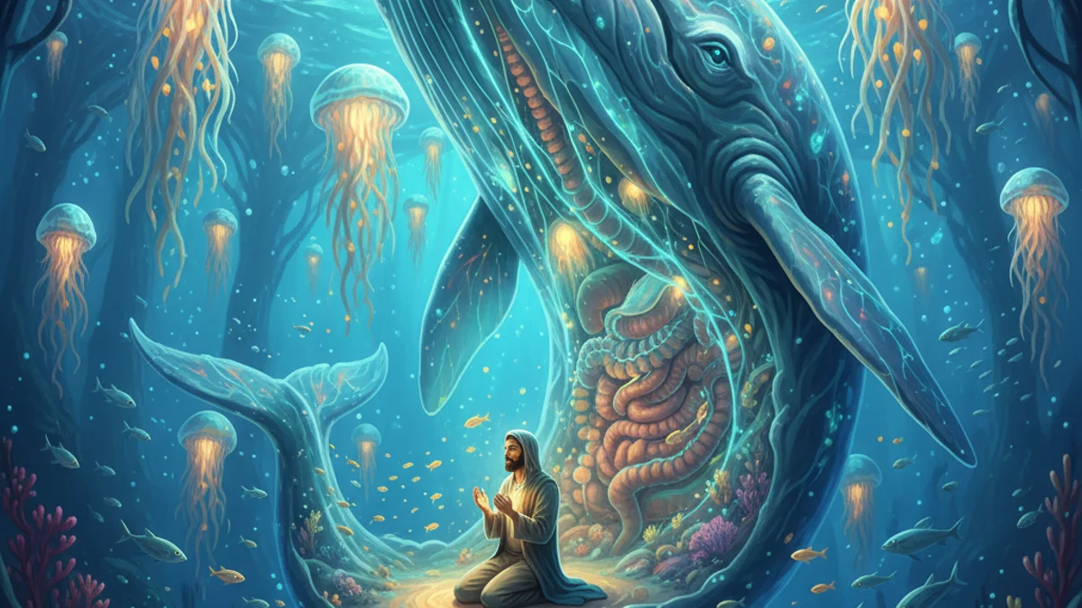 Illustration for Yunus and the Whale - a prophets Islamic Tales story with moral lessons