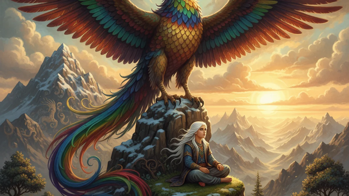 Zal and the Simorgh - Shahnameh Heroes story illustration from Persian Mythology