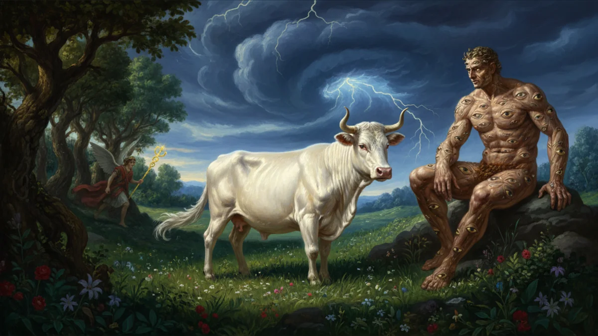 Illustration for Zeus and Io - a olympian gods Greek Myths story with moral lessons