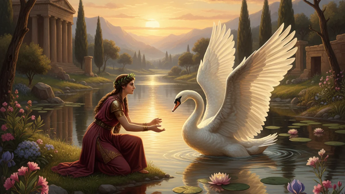 Zeus and Leda - Olympian Gods story illustration from Greek Myths