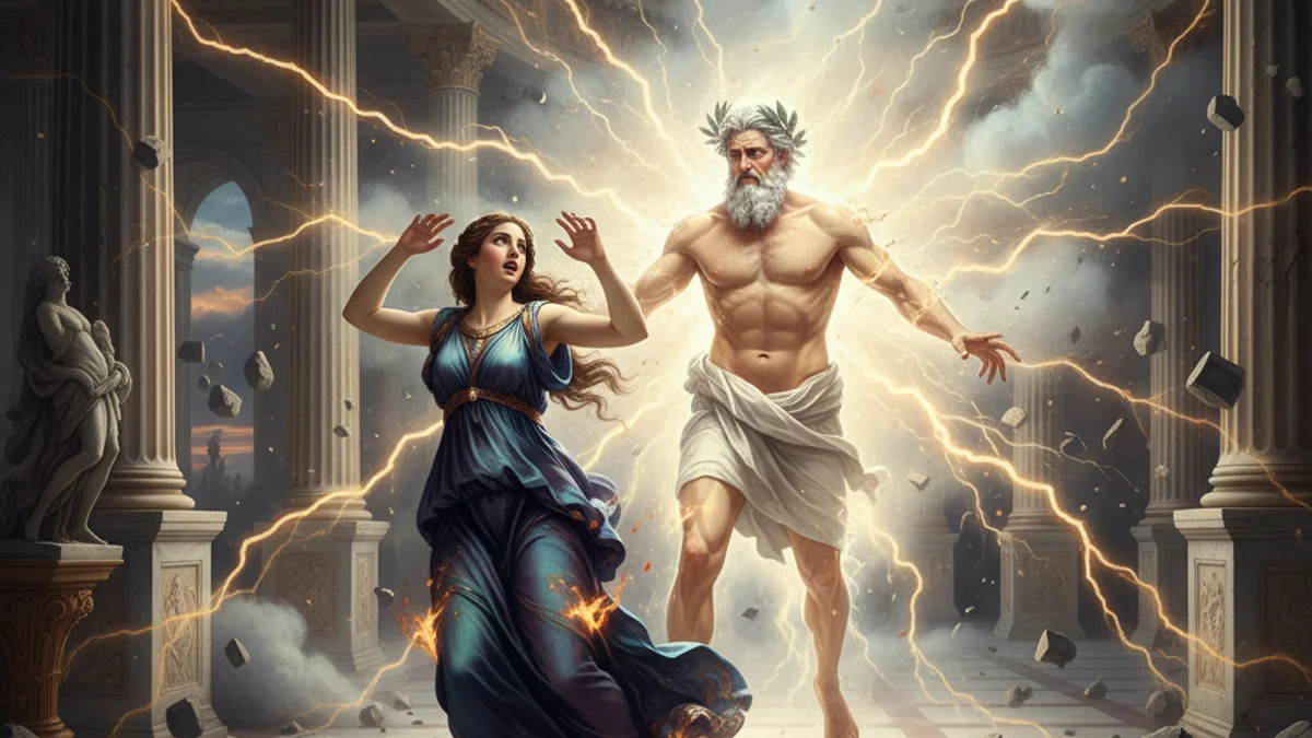 Illustration for Zeus and Semele - a olympian gods Greek Myths story with moral lessons