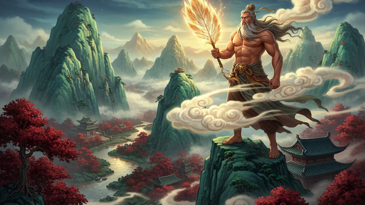 Illustration for Zhongli Quan and the Fan - a immortals of chinese folklore Chinese Legends story with moral lessons