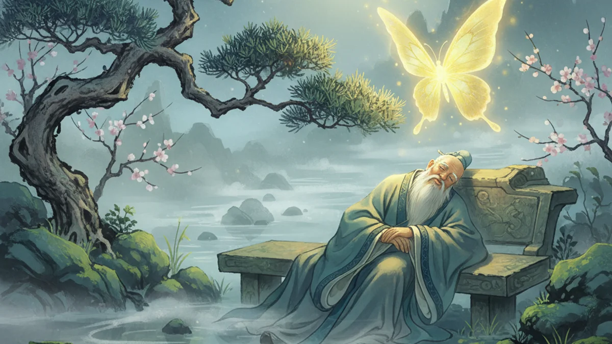 Illustration for Zhuangzi and the Butterfly - a tales of ancient thinkers Stories of Famous Philosophers story with moral lessons