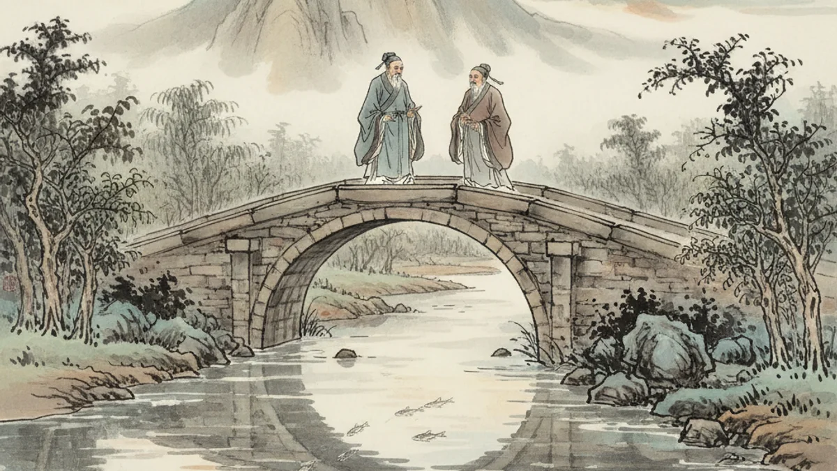 Illustration for Zhuangzi and the Fish - a tales of ancient thinkers Stories of Famous Philosophers story with moral lessons