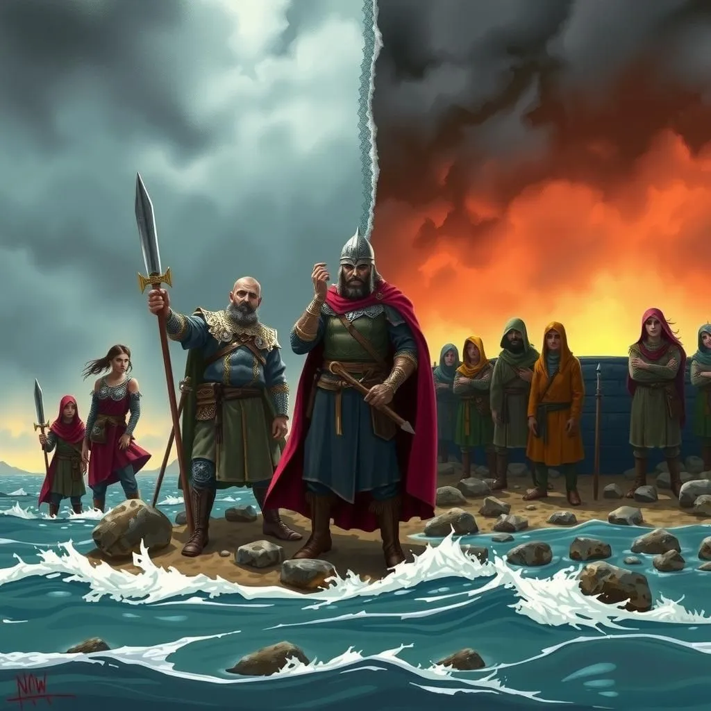 Isang Kailangang Digmaan. - Aesop's Fable illustration featuring Hari ng Madagonia and Hari ng Novakatka