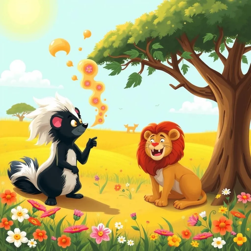 Una fatica inutile. - Aesop's Fable illustration featuring Moffetta and Leone