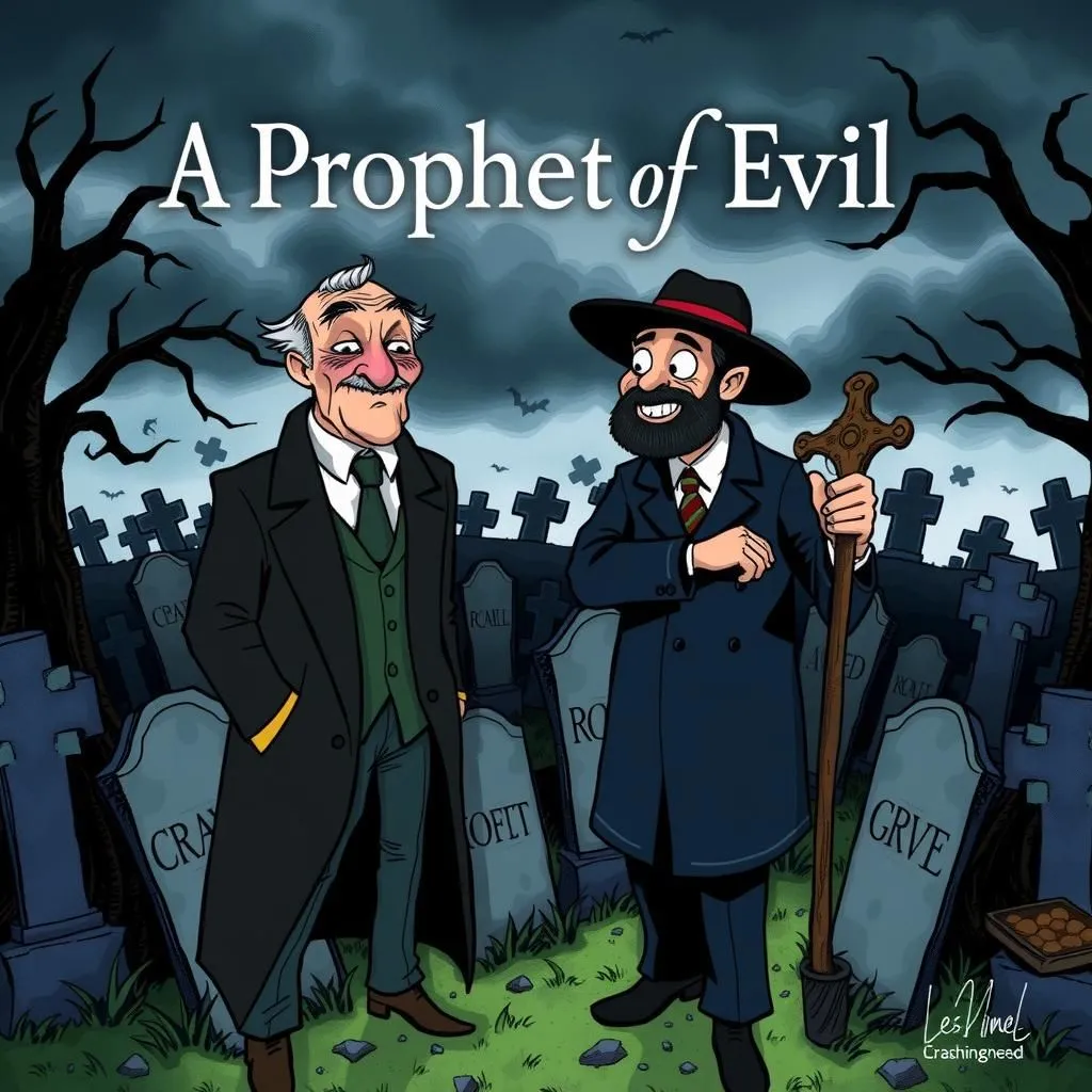 Un profeta del male - Aesop's Fable illustration featuring Becchino che era membro di un trust and uomo appoggiato a una vanga.