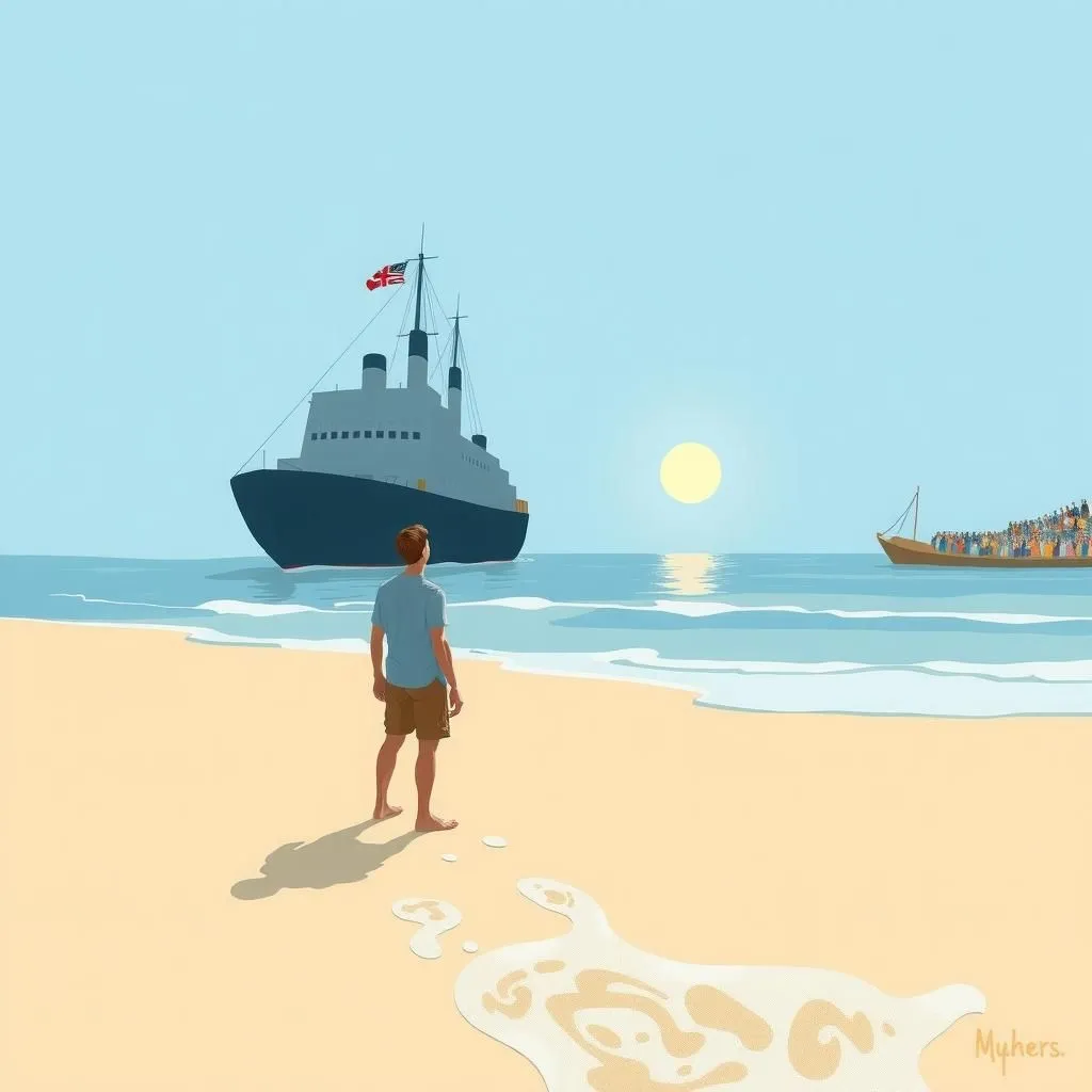 ఒక ఓడ మరియు ఒక మనిషి. - Aesop's Fable illustration featuring మహత్తాకాంక్ష గల వ్యక్తి and స్కిప్పర్