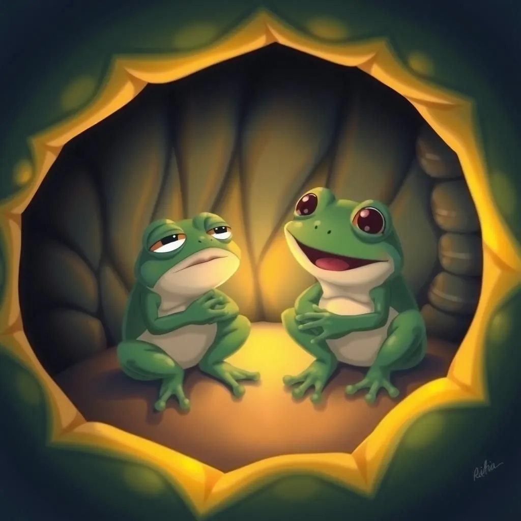 ఒక ఆశావాది. - Aesop's Fable illustration featuring రెండు కప్పలు and పాము