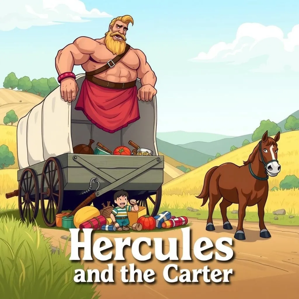 Hercules and the Carter - Aesop's Fable illustration featuring Carter and Hercules