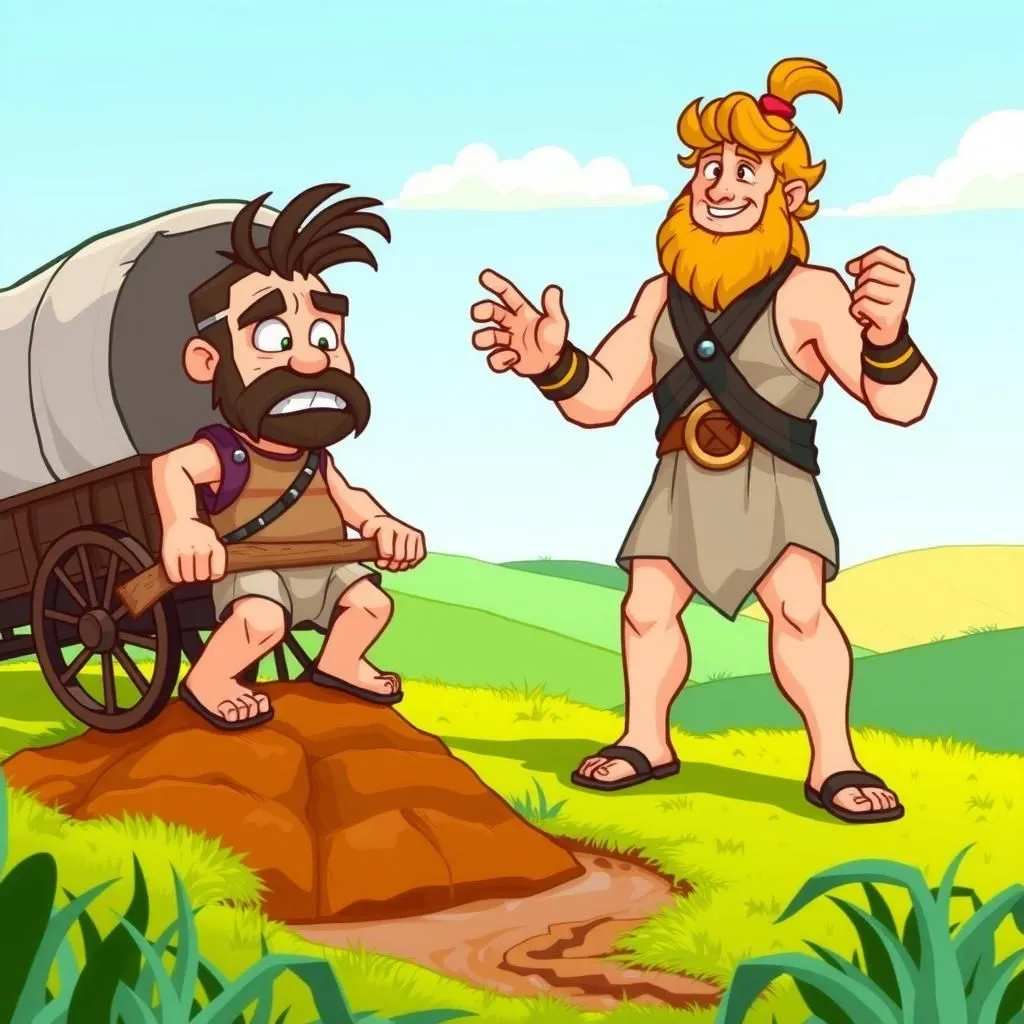Hercules and the Wagoner - Aesop's Fable illustration featuring Carter and Hercules