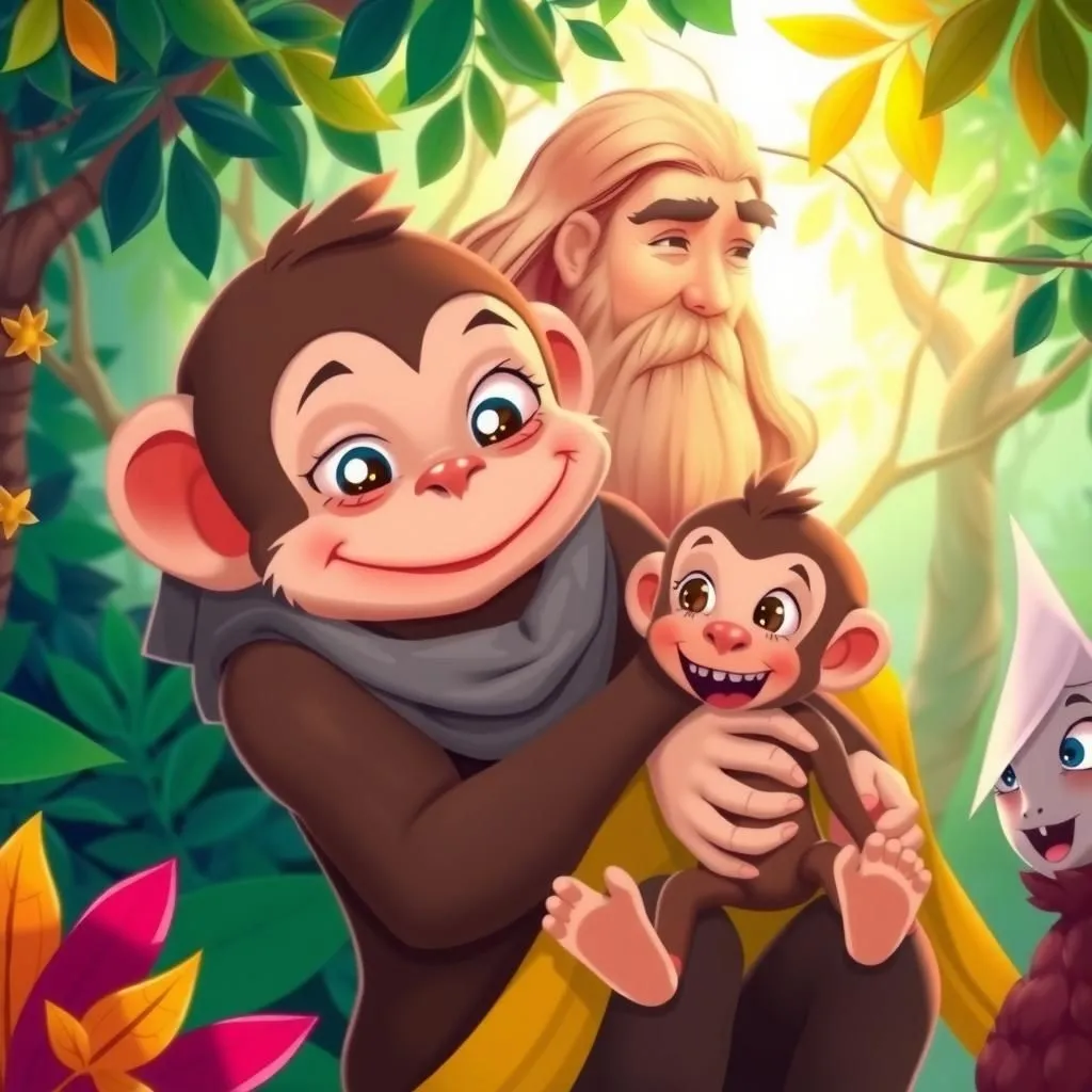 Jupiter at ang Unggoy. - Aesop's Fable illustration featuring Jupiter and Unggoy