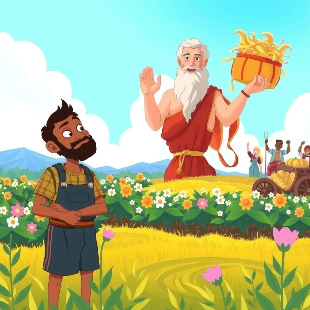 Giove e il Mezzadro - Aesop's Fable illustration featuring Giove and Mercurio