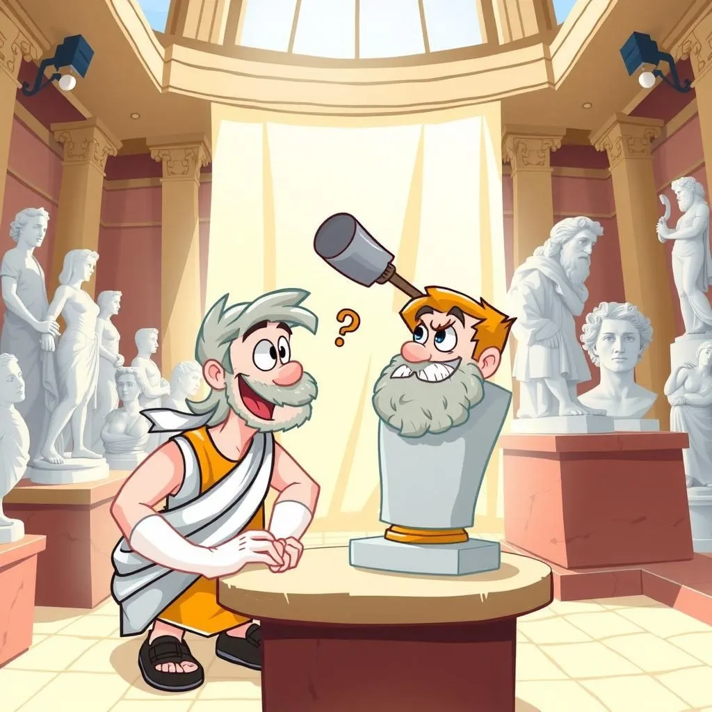 Mercury and the Sculptor - Aesop's Fable illustration featuring Mercury and Sculptor