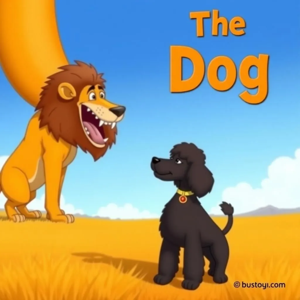 Il Tutto Cane - Aesop's Fable illustration featuring Leone and Barboncino