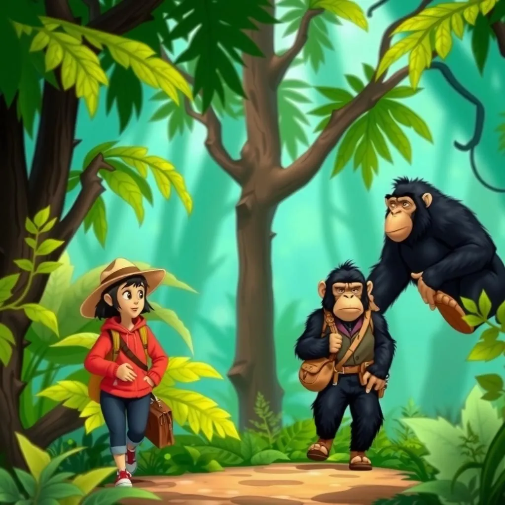 القردة والمسافران. - Aesop's Fable illustration about الحقيقة مقابل الخداع، عواقب الصدق، طبيعة القوة والتملق