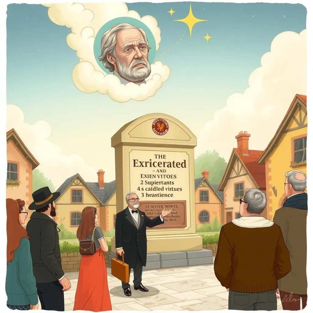 సరియైన స్మారకం. - Aesop's Fable illustration featuring ఒక ఉన్నత ప్రజా అధికారి and ఇతర ఉన్నత ప్రజా అధికారి