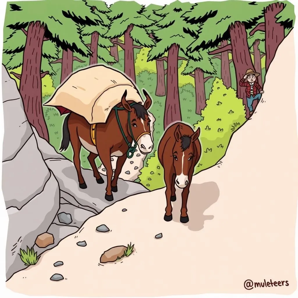 L'Asino e il Mulo. - Aesop's Fable illustration about compassione, conseguenza, cooperazione