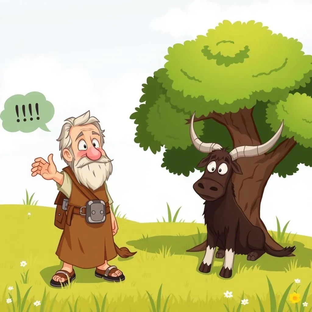 The Ass and the Old Shepherd - Aesop's Fable illustration about complacency, servitude, indifference