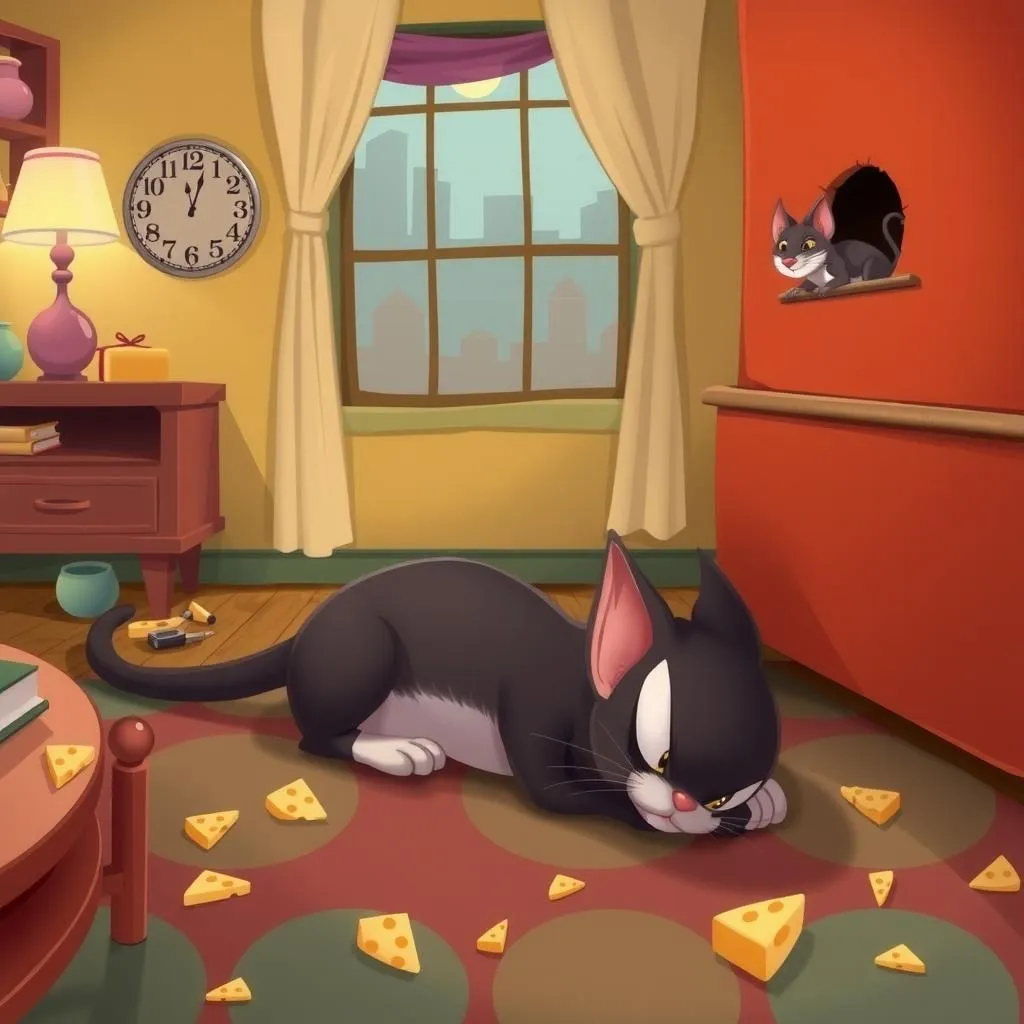 القط والفئران. - Aesop's Fable illustration about الخداع، الحذر، البقاء