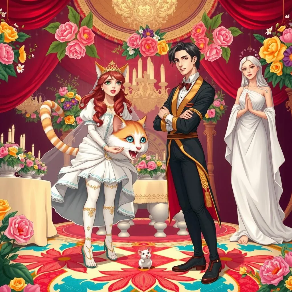 The Cat-Maiden - Aesop's Fable illustration featuring Jupiter and Venus