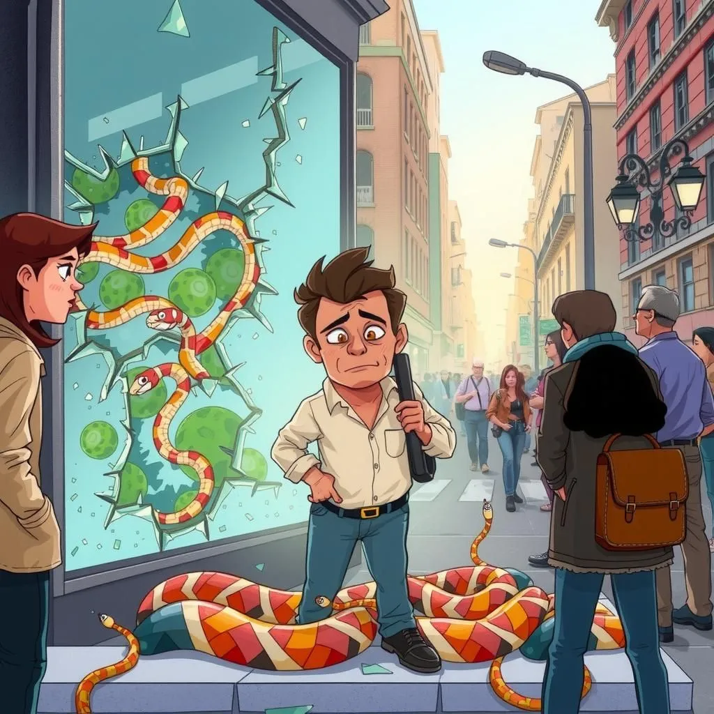 పౌరుడు మరియు పాములు - Aesop's Fable illustration about స్థితిస్థాపకత, అనుకూలనం, ప్రజా బాధ్యత.