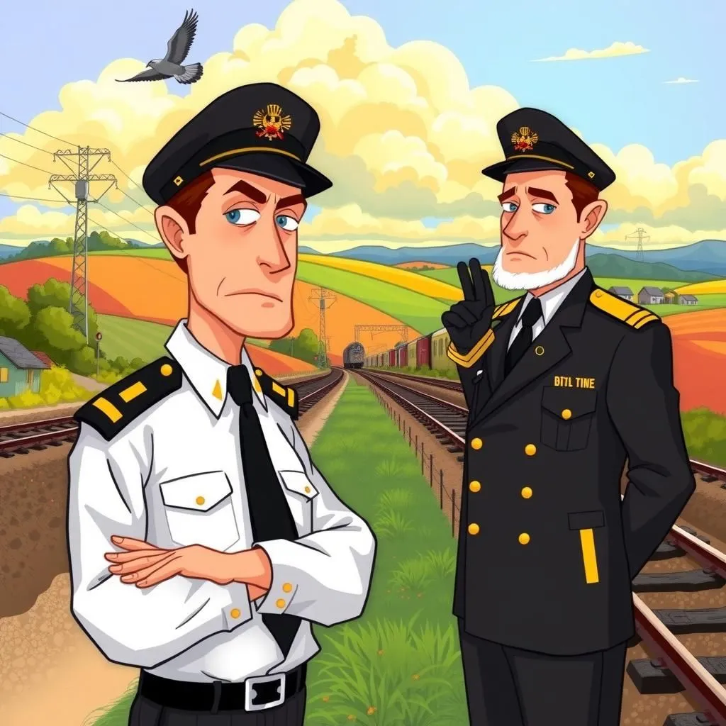 Ang Masinop na Opisyal. - Aesop's Fable illustration featuring Superintendente ng Dibisyon and Pangulo ng riles