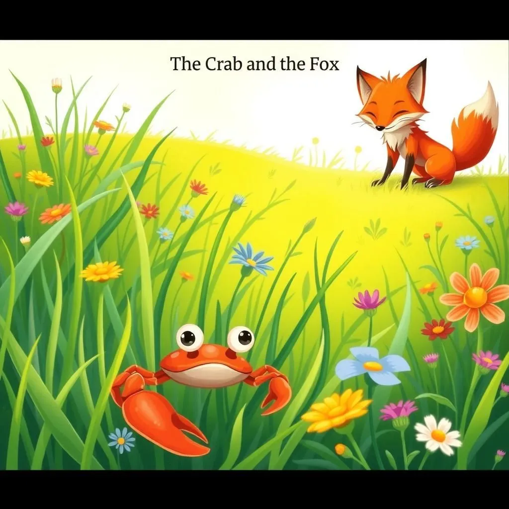 The Crab and the Fox - Aesop's Fable illustration featuring Crab and Fox