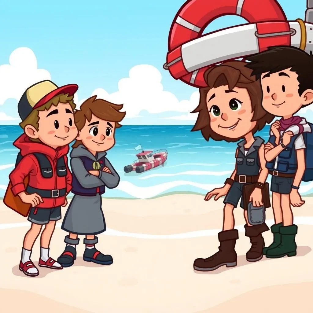 లైఫ్-బోట్ యొక్క క్రూ - Aesop's Fable illustration featuring గాలెంట్ క్రూ and తలకిందులైన నౌక