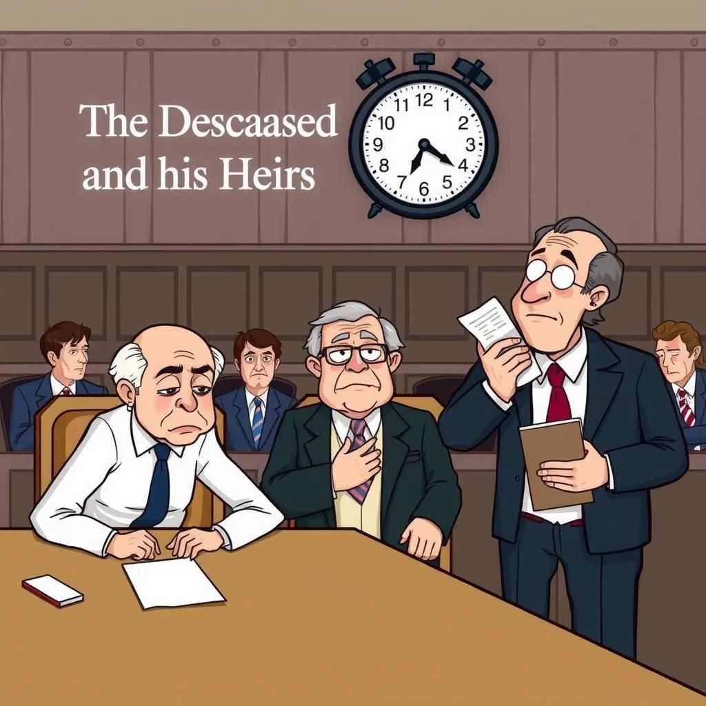 Ang Namatay at ang kanyang mga Tagapagmana. - Aesop's Fable illustration featuring TAO and Abogado