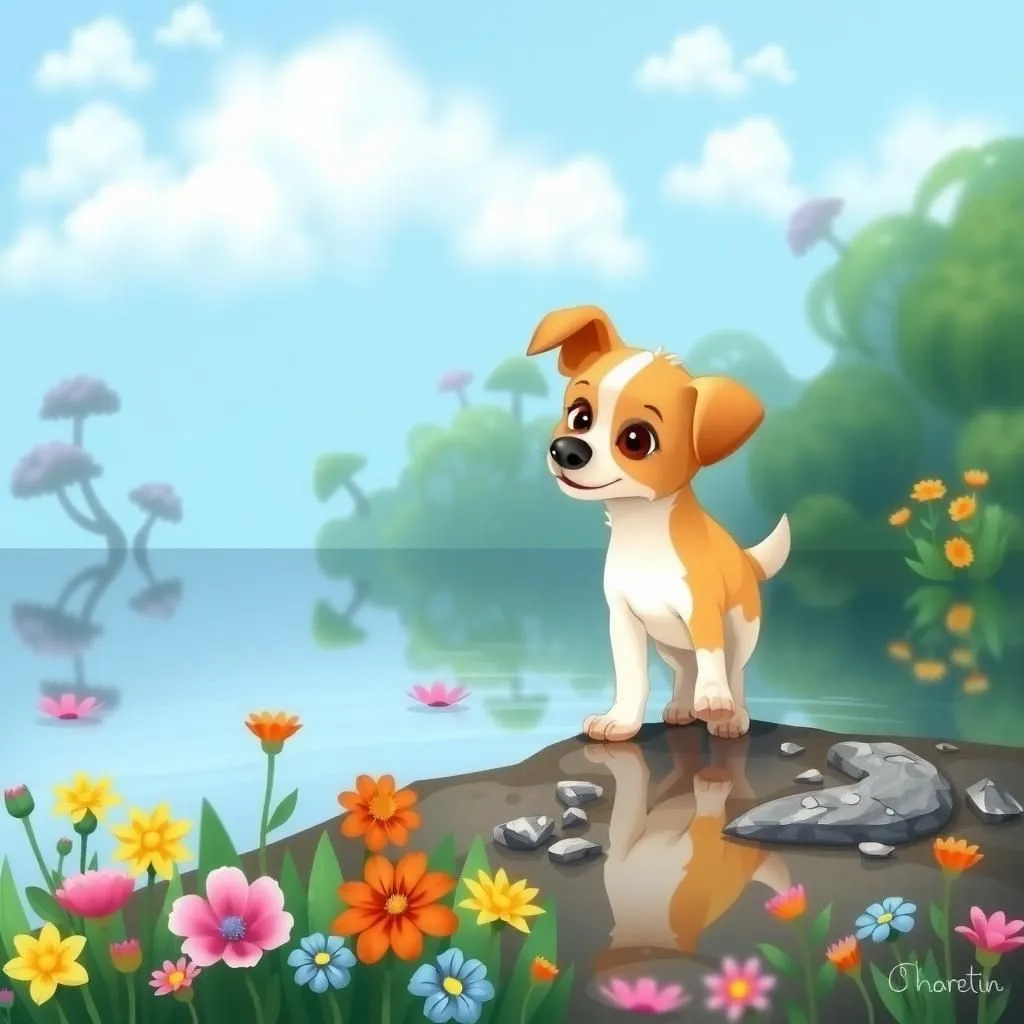 Il cane e il riflesso. - Aesop's Fable illustration about moral values