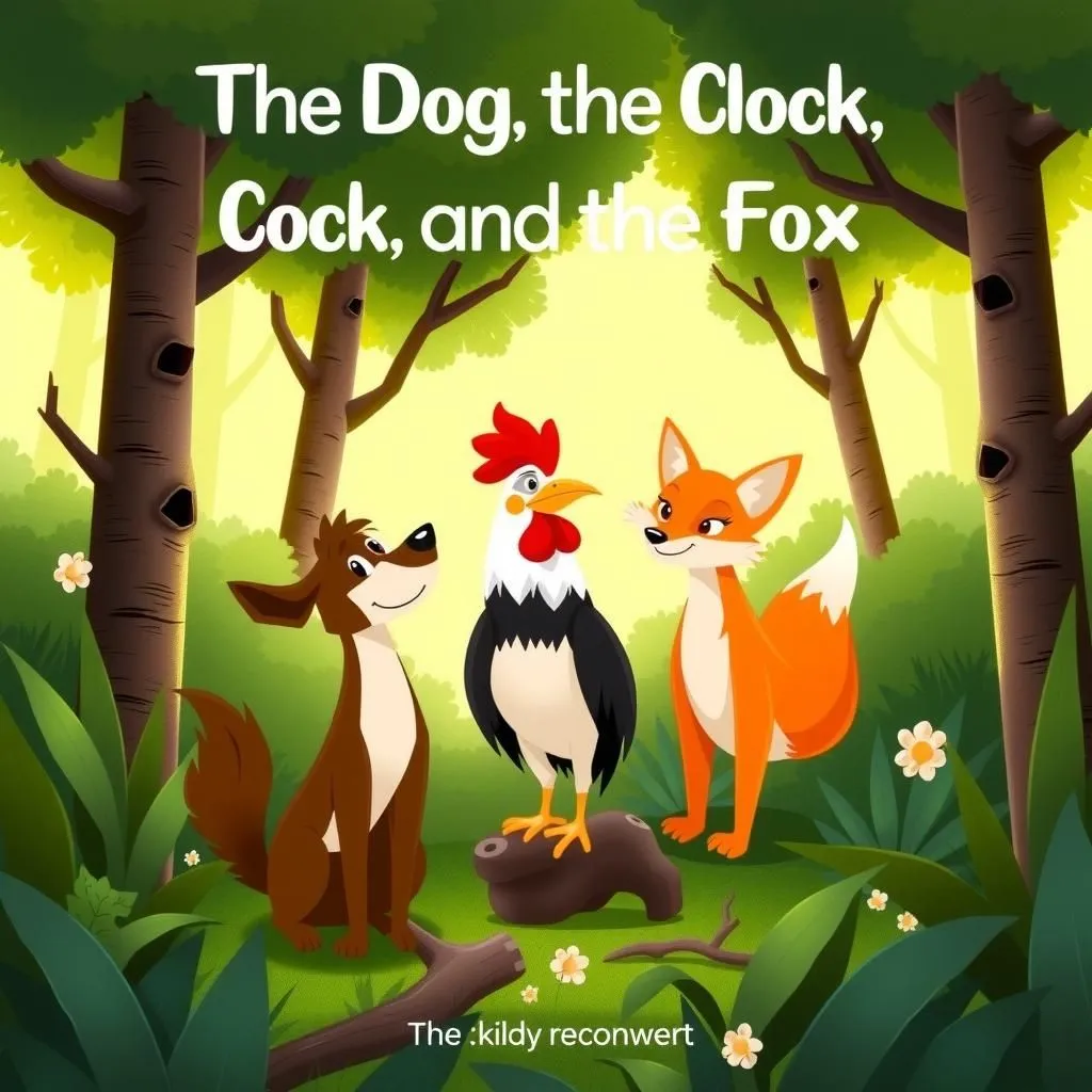 కుక్క, కోడి మరియు నక్క. - Aesop's Fable illustration featuring కుక్క and కోడి