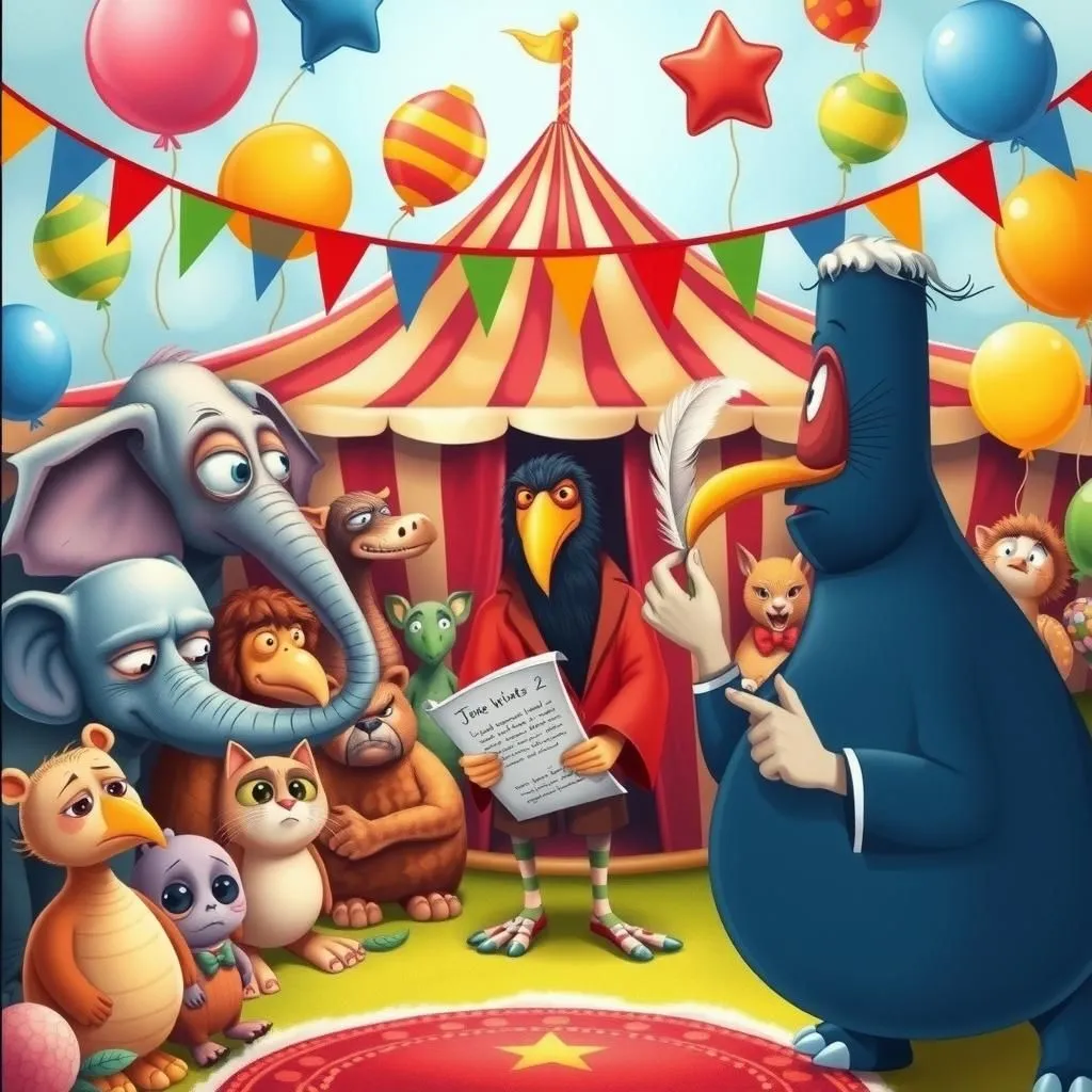 الحكواتي والحيوانات - Aesop's Fable illustration about الكبرياء، النقد، النفاق