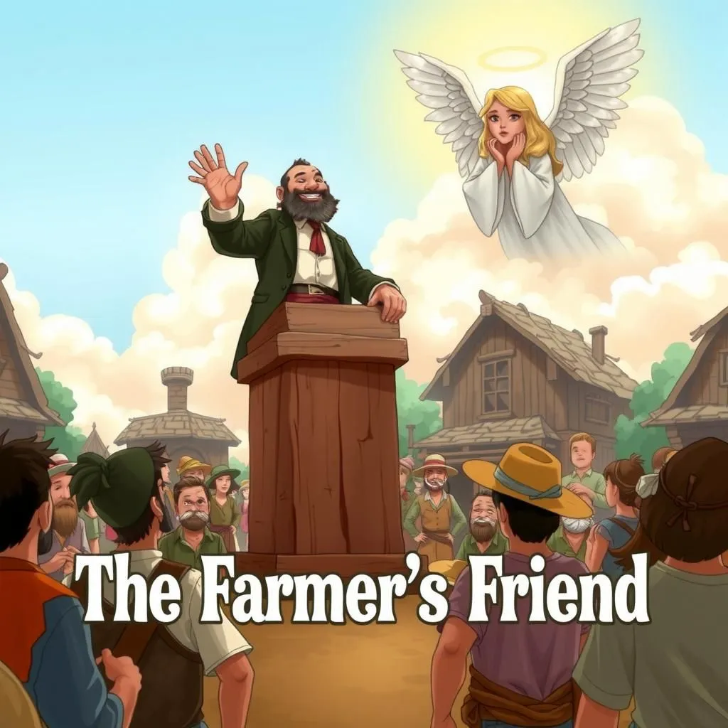 The Farmer's Friend - Aesop's Fable illustration featuring Great Philanthropist and Angel