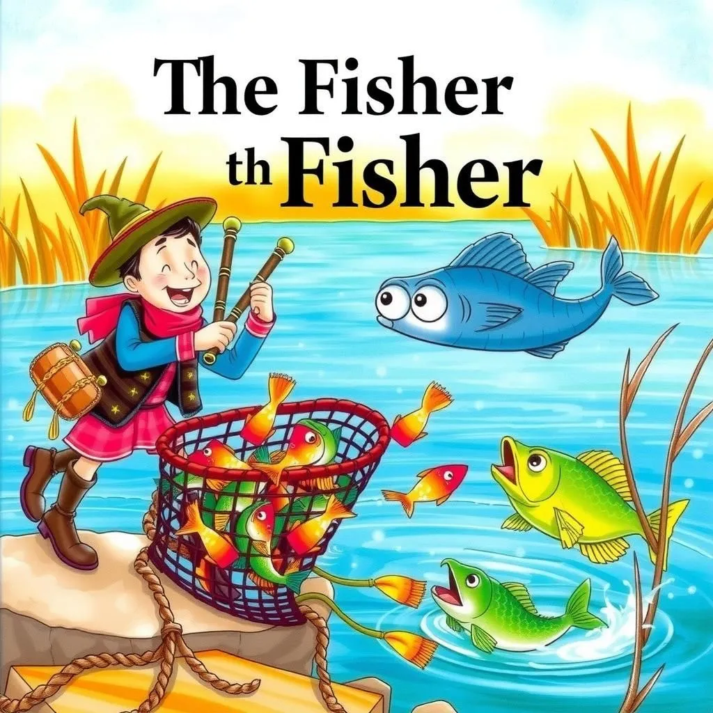 The Fisher - Aesop's Fable illustration featuring Fisher and old Fish