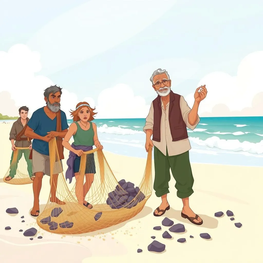 Ang Mangingisda. - Aesop's Fable illustration featuring mangingisda and matandang lalaki