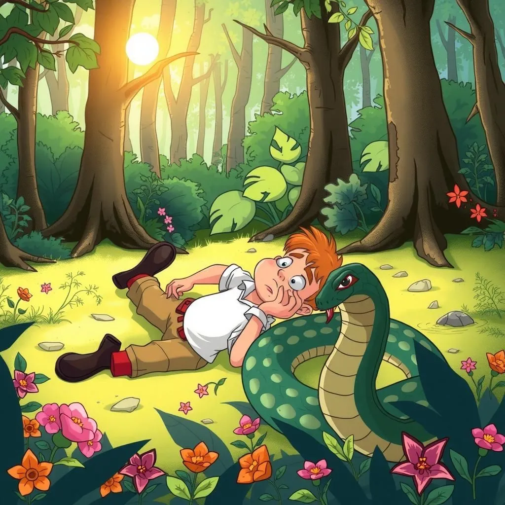 ఫౌలర్ మరియు పాము. - Aesop's Fable illustration featuring ఫౌలర్ and వైపర్