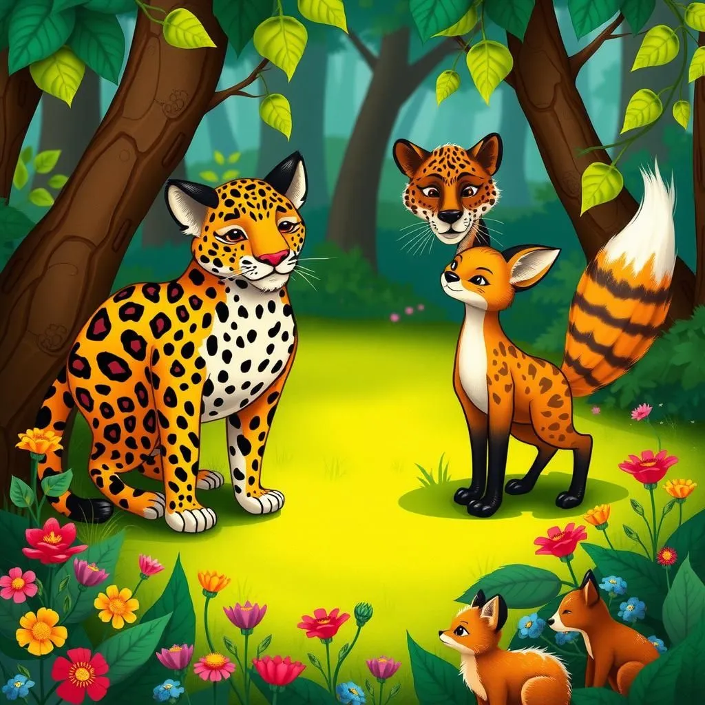 The Fox and the Leopard - Aesop's Fable illustration featuring Fox and Leopard