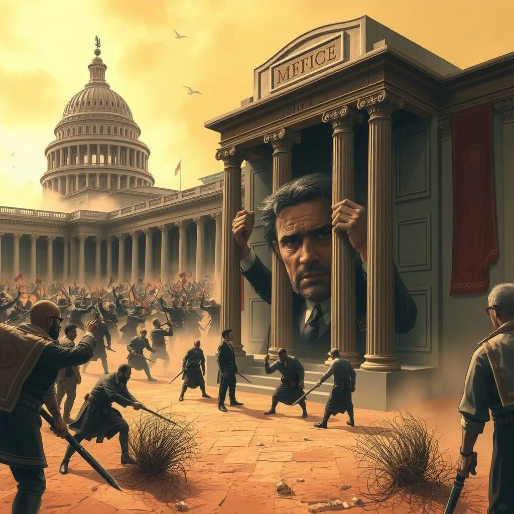 ఫ్యూజిటివ్ ఆఫీస్ - Aesop's Fable illustration about శక్తి మరియు అధికారం, కరుణ, సంఘర్షణ యొక్క పరిణామాలు