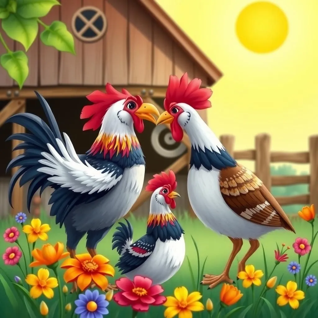 I Gamecocks e la Pernice. - Aesop's Fable illustration featuring Uomo and Galli da combattimento